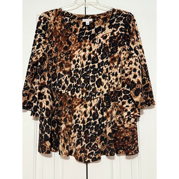 Susan Graver Animal Print Ruffled Blouse/Tunic, Size L - Picture 1 of 6